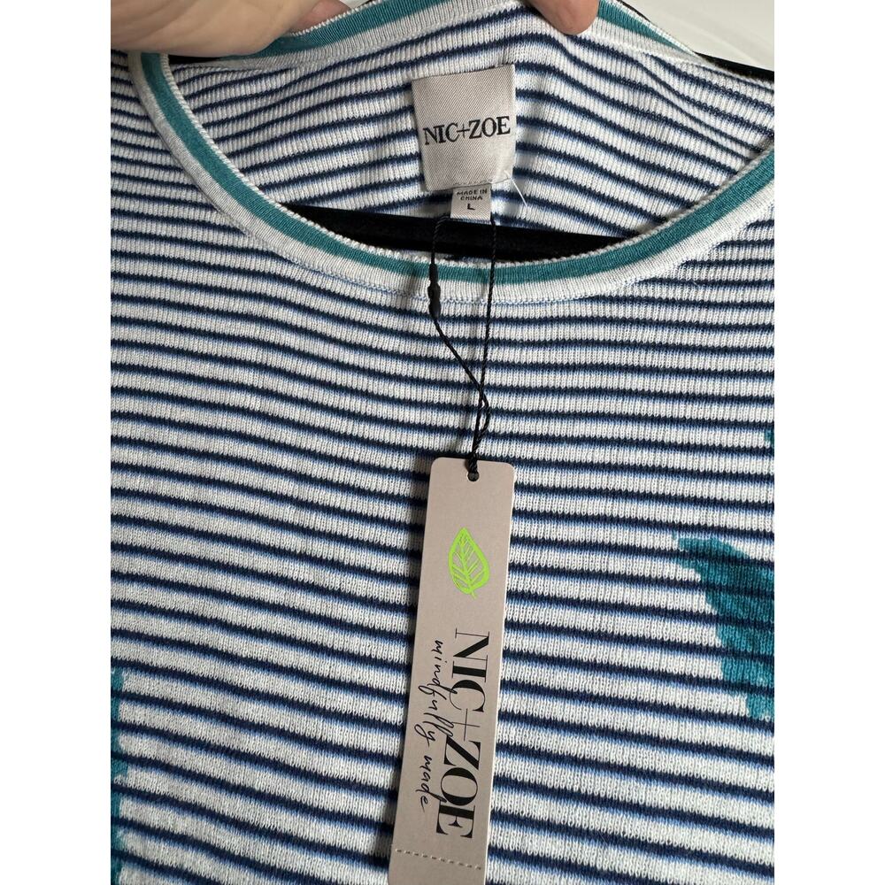 NIC + ZOE Leaving Lines Top NWT $148 SS Linen Blend Blue Teal Size L - Picture 8 of 9